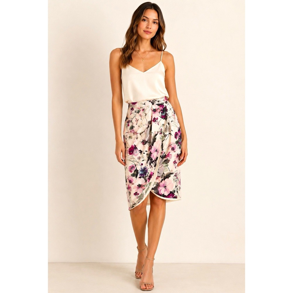 Amour Vert Bernetta Floral Silk Wrap Skirt Size S Made in USA